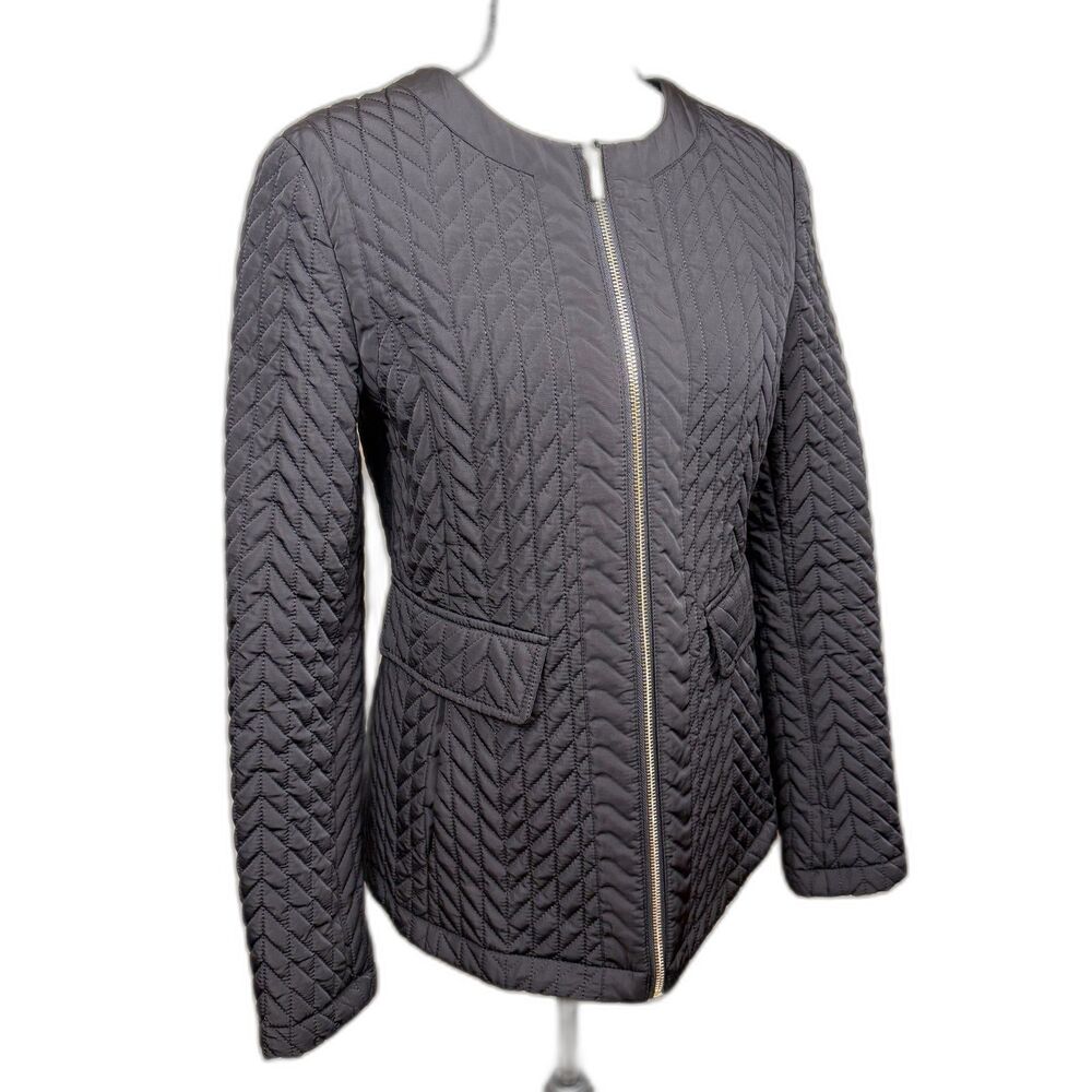 Karl Lagerfeld Paris Chevron Quilted Jacket Women Small Black Lightweight